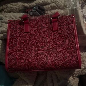 Embossed Floral Tote Bag in Deep Pink